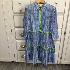NWT Gretchen Scott Damsel Dress in Sunshine Plaid Periwinkle XL
